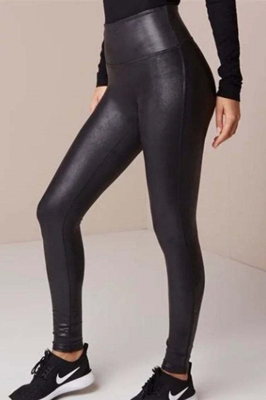 SPANX Women's Black Coated Leggings High Rise Size Large